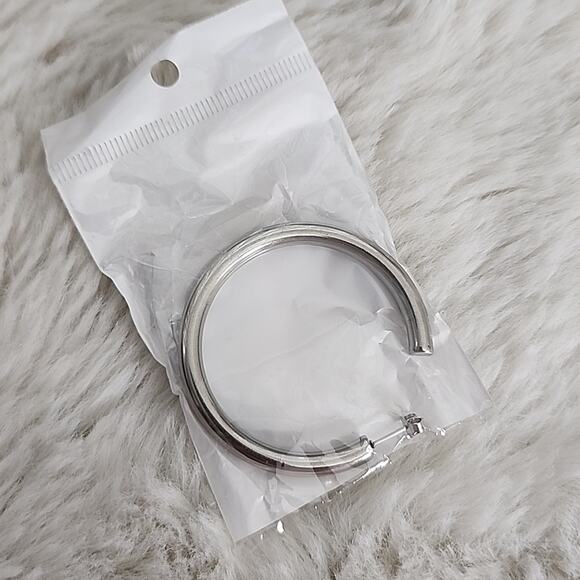 NEW Chunky Tube Hoop Earrings - Silver Rhodium Plated 2-Inch Statement Hoops - Picture 8 of 10